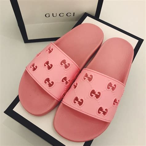 gucci pink fluffy slides|all pink Gucci slides.